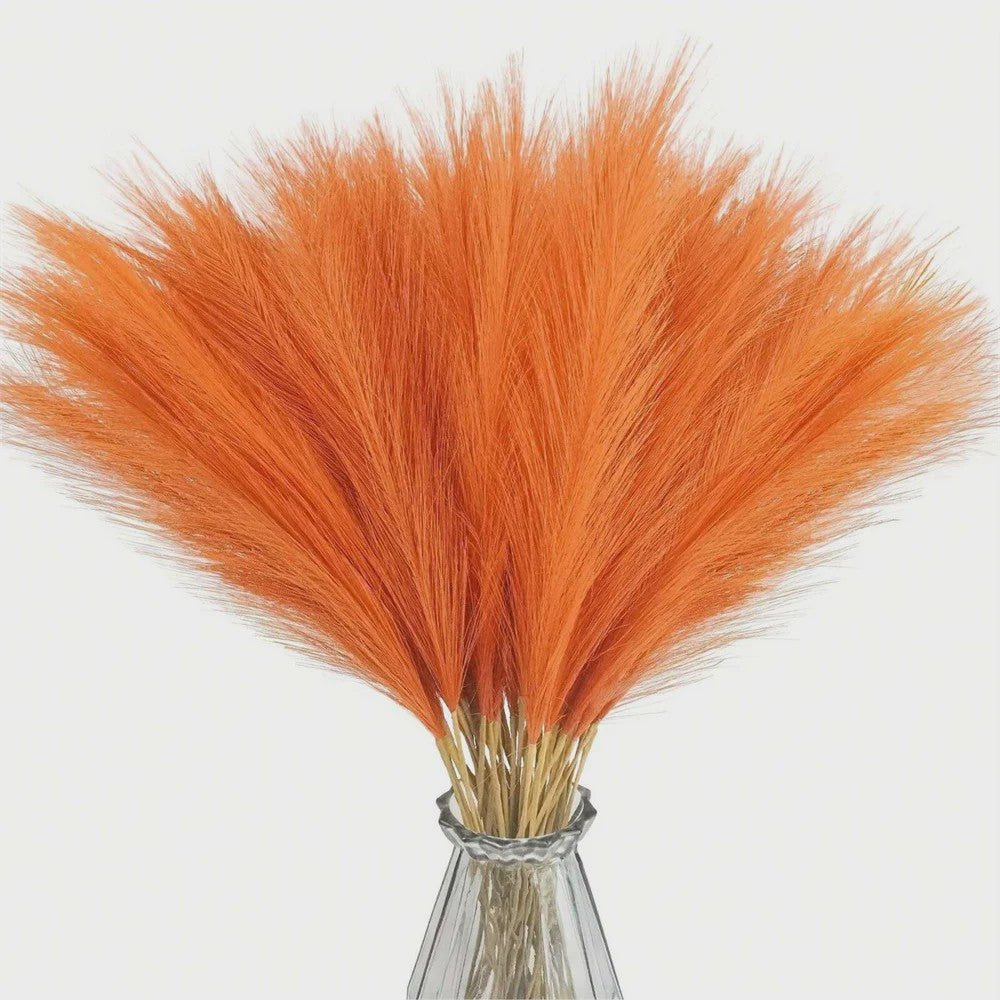 Set van 5, 10 of 20 Oranje Kunst Pampasgras Takken - 55cm Hoge Pluche Decoratie