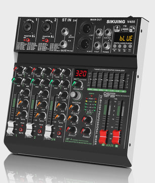FULUODE V-600 Professionele 6-Kanaals Mixer met 320 DSP Effecten, Bluetooth & 48V Fantoomvoeding