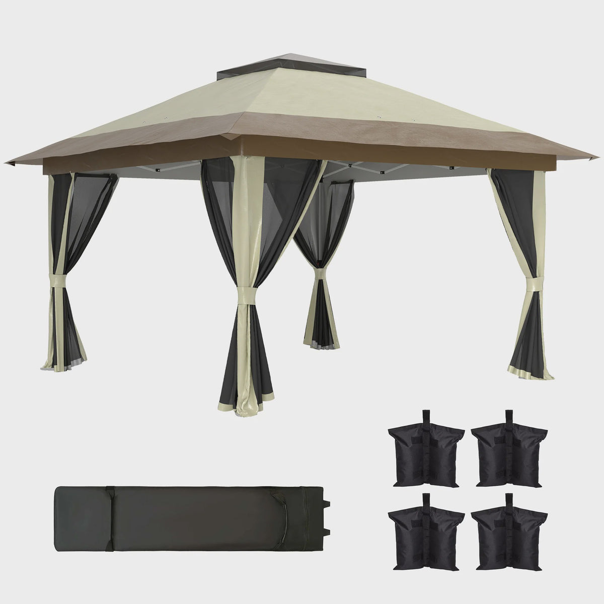 Outsunny Partytent 3.6x3.6m met 4 UV-beschermende Mesh Zijwanden