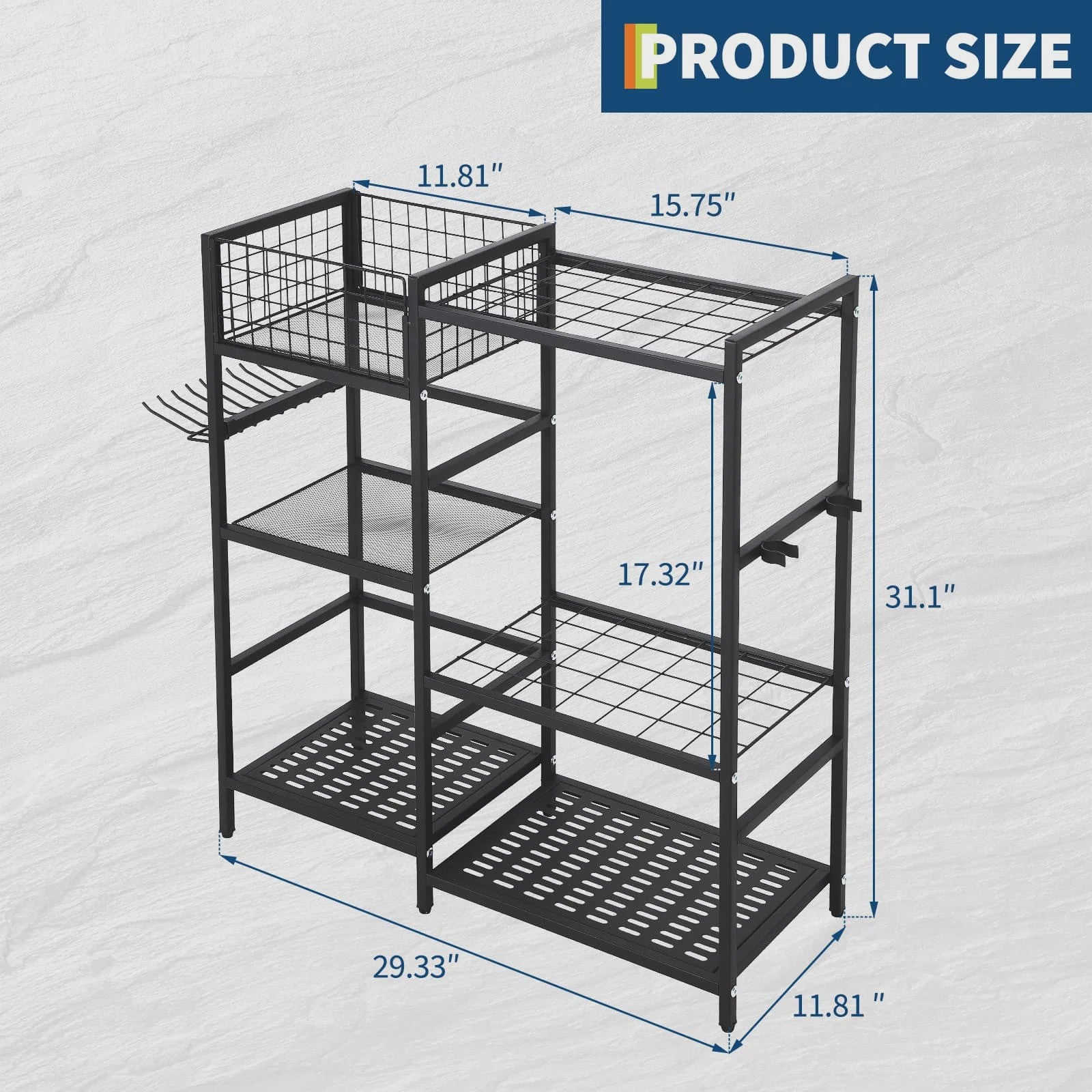 Gereedschap Organizer Tuin - 3 Laags Opbergrek met Mand voor Garage & Tuin