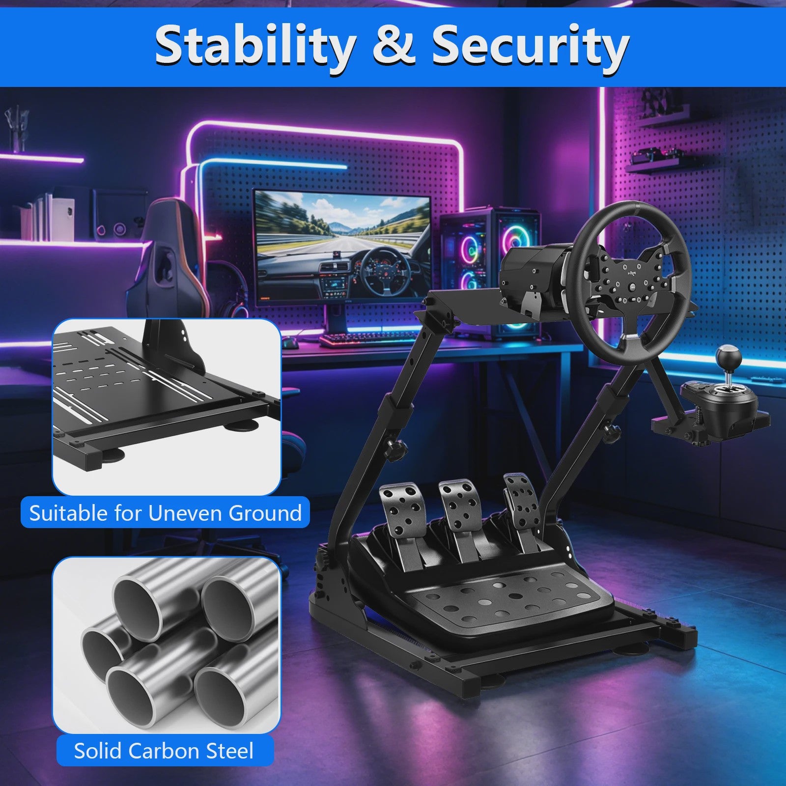 Opvouwbare Racing Wheel Stand van Carbon Staal met Shifter Mount - Compatibel met Logitech & Thrustmaster