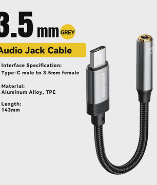 Essager Type-C & Lightning naar 3.5mm Jack AUX Audio Kabel Adapter voor iPhone 15/14/13, Samsung, MacBook