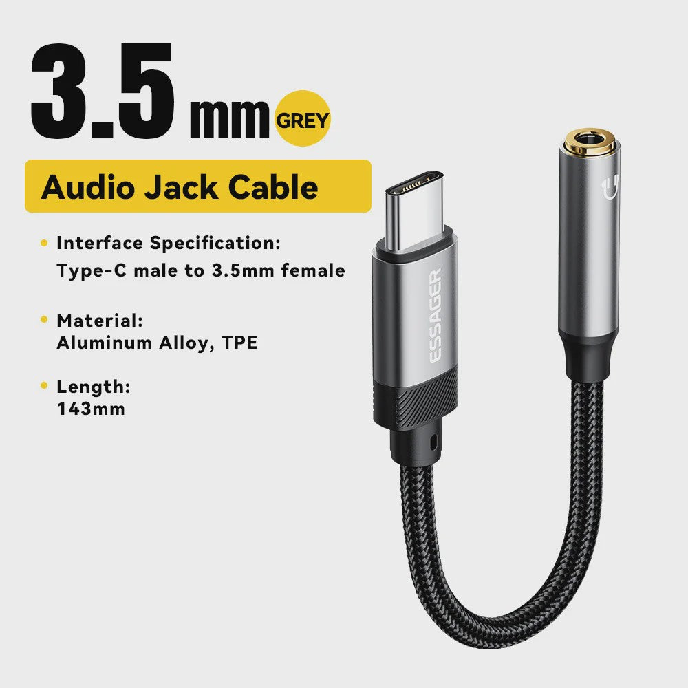 Essager Type-C & Lightning naar 3.5mm Jack AUX Audio Kabel Adapter voor iPhone 15/14/13, Samsung, MacBook