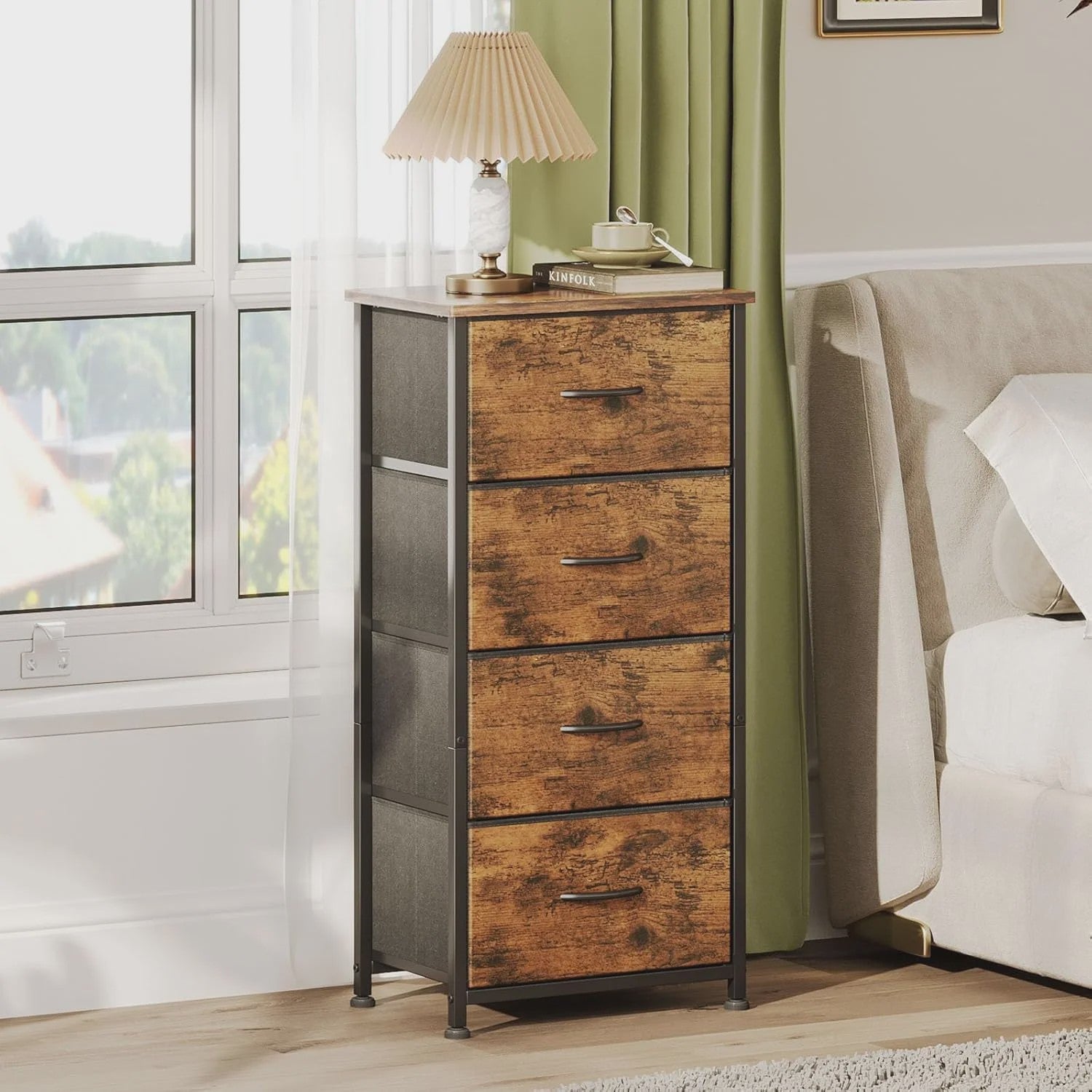 Compacte Ladekast met 4 Lades - Stoffen Opbergunit met MDF Frame voor Slaapkamer en Woonkamer