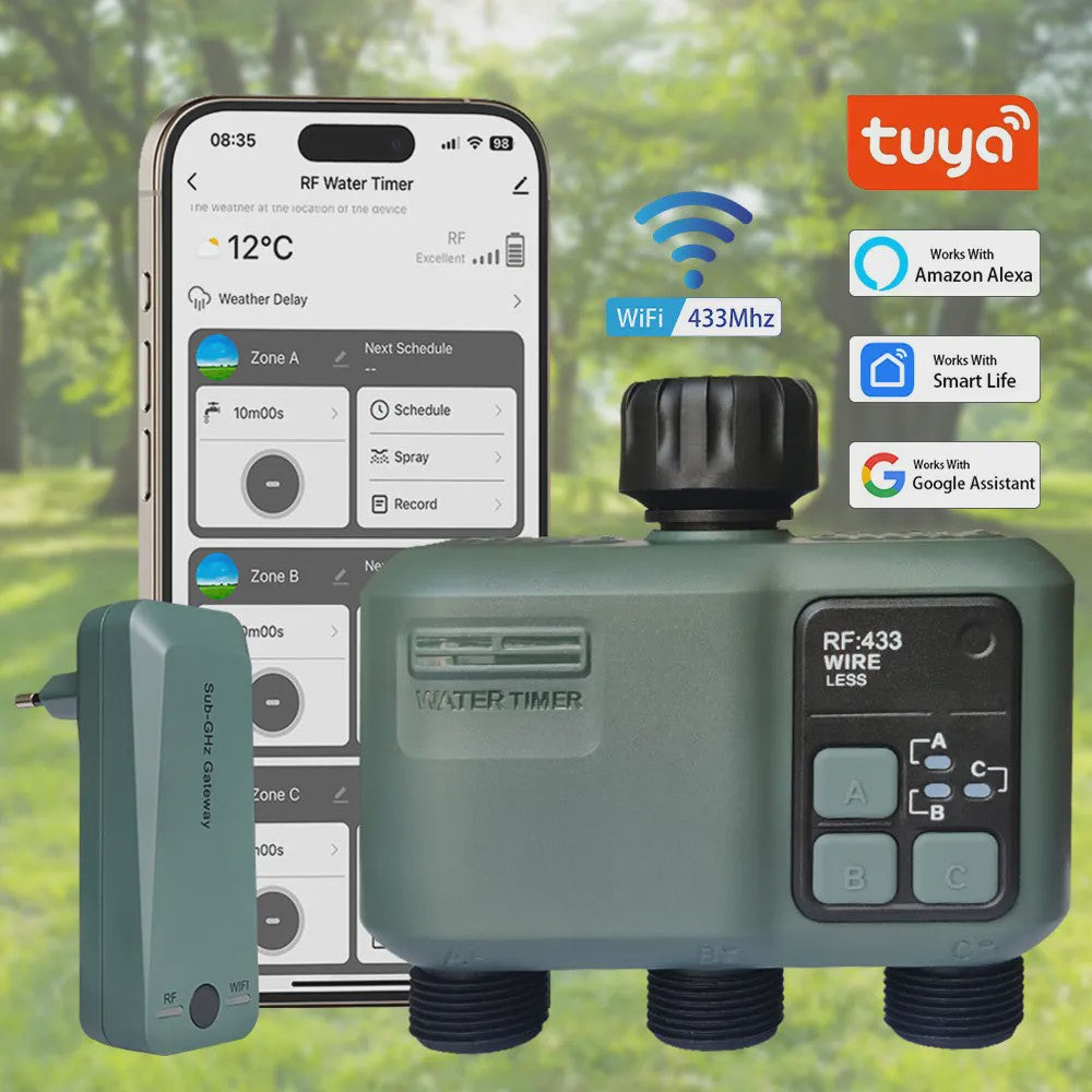 Slimme Tuin Water Timer met Wifi & RF433 - 3 Uitgangen, Automatische Besproeiing, Regenvertraging