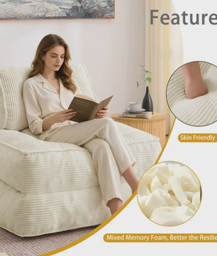 2-in-1 Beige Ribstof Fauteuil en Slaapbank - Multifunctioneel en Opvouwbaar