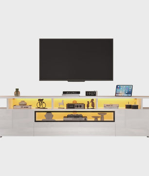 Stijlvolle TV Meubel 180cm Hoogglans Wit met LED Verlichting en 10 Opbergvakken