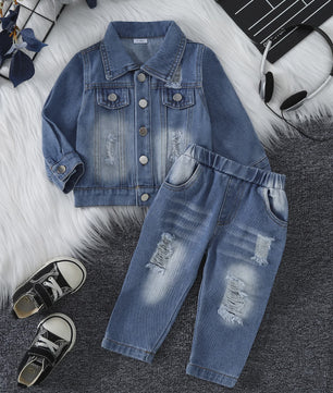 Stoere Denim Set voor Baby Meisjes: Jasje & Jeans met Ripped Look - Lente/Herfst Collectie