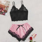 Dames Pyjamaset Satijn met Kant - Sexy Cami Top en Shorts Nachtkleding Zomer