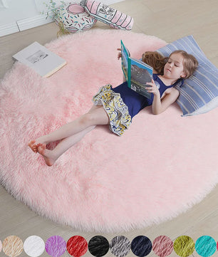 Zacht Rond Vloerkleed voor Kinderkamer Meisjes - Pluche Princess Kasteel Decor