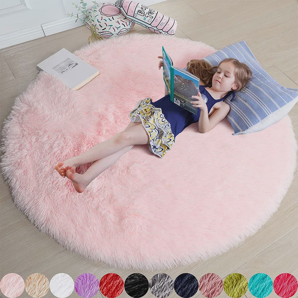 Zacht Rond Vloerkleed voor Kinderkamer Meisjes - Pluche Princess Kasteel Decor