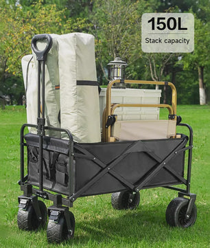 Opvouwbare Kampeerkar met Verstelbare Handgreep - 150L Grote Capaciteit, All-Terrain Wielen voor Strand, Tuin & Buiten