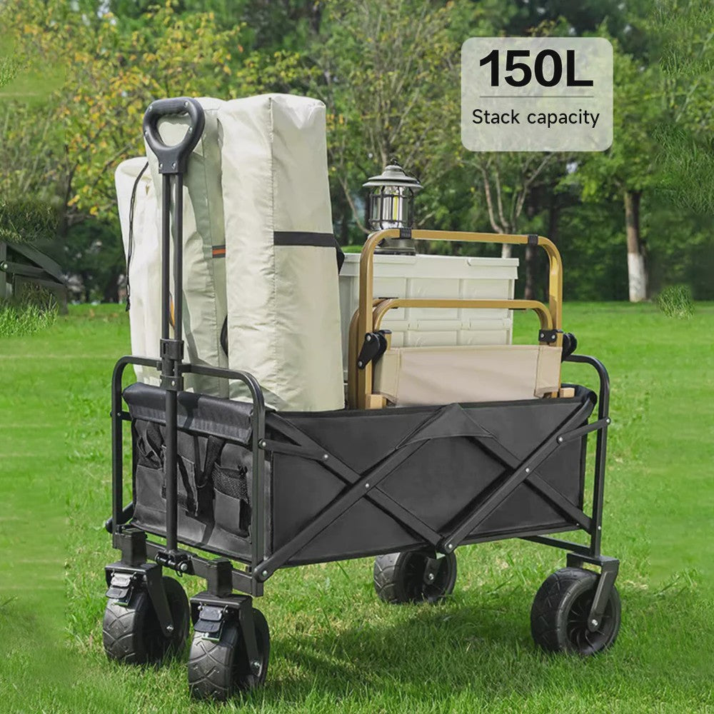 Opvouwbare Kampeerkar met Verstelbare Handgreep - 150L Grote Capaciteit, All-Terrain Wielen voor Strand, Tuin & Buiten