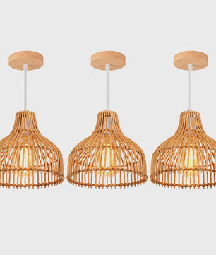 Rieten Hanglamp 24cm - Boho Stijl Plafondlamp voor Keuken, Woon- en Eetkamer