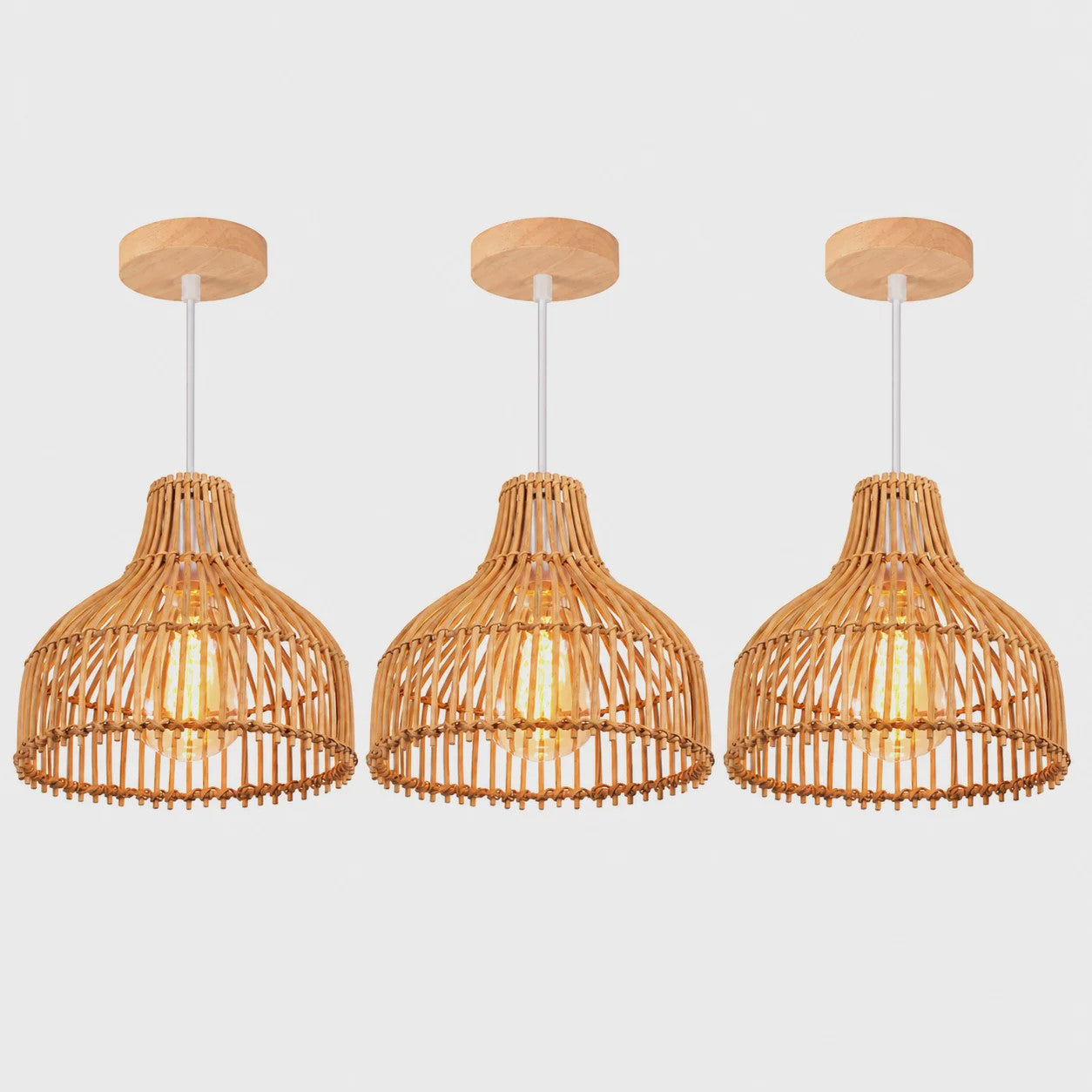 Rieten Hanglamp 24cm - Boho Stijl Plafondlamp voor Keuken, Woon- en Eetkamer