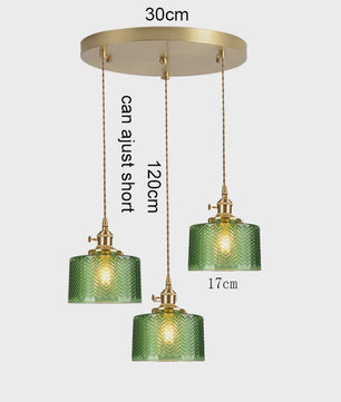 Vintage Groene Glazen Hanglamp - Nordic Stijl, Koperen Accent