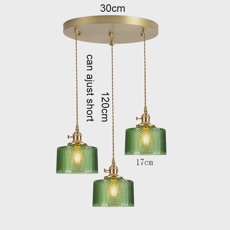 Vintage Groene Glazen Hanglamp - Nordic Stijl, Koperen Accent