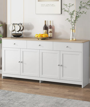 Moderne Witte Sideboardkast met 4 Deuren en 3 Lades - 160x37x75cm