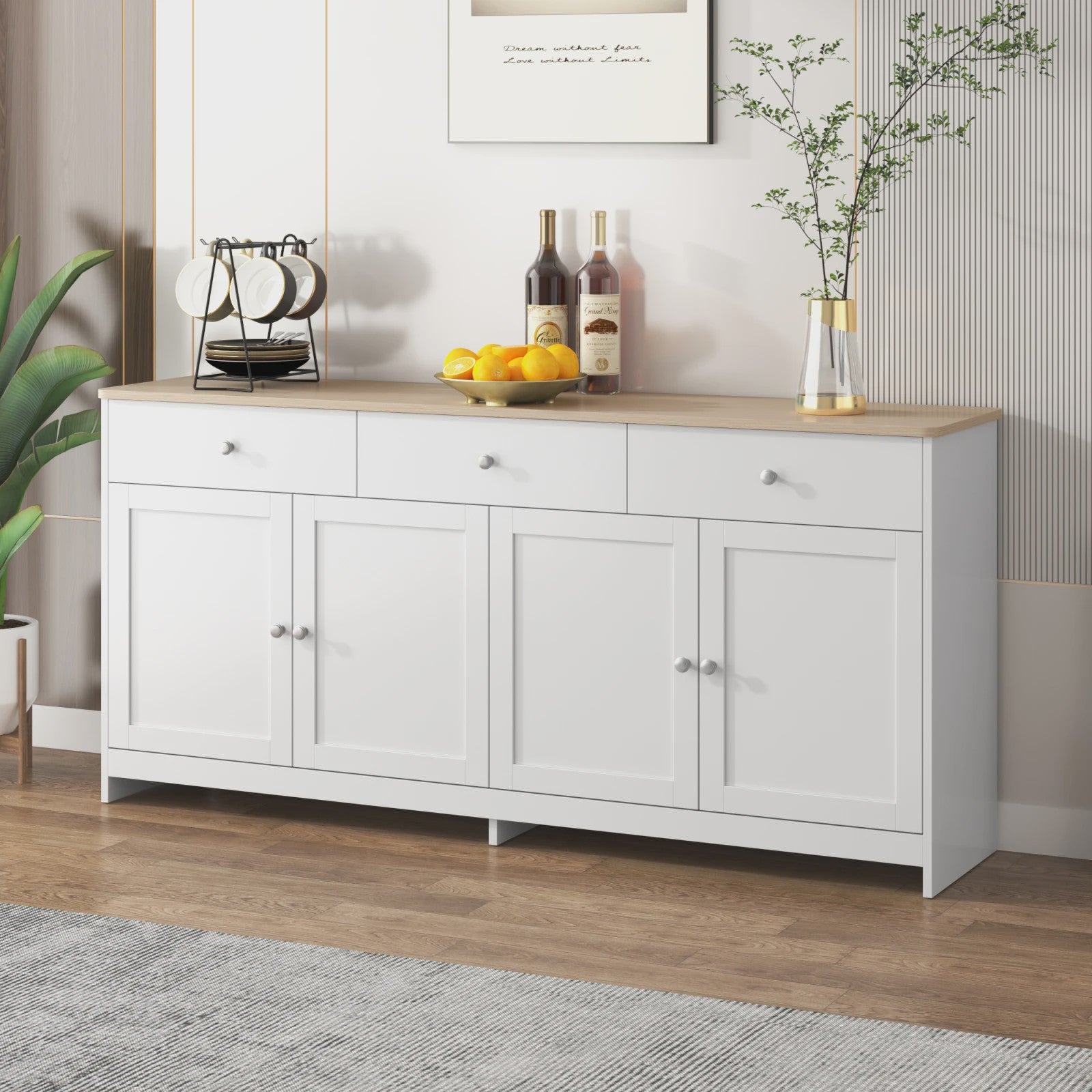 Moderne Witte Sideboardkast met 4 Deuren en 3 Lades - 160x37x75cm