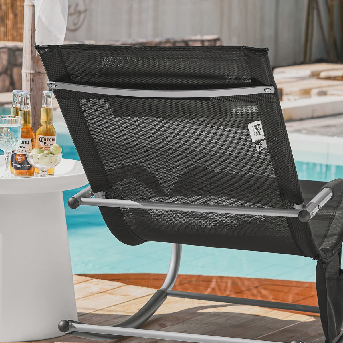 Comfortabele Schommelstoel Lounger met Hoes en Opbergvak - Ademend Textiel voor Tuin & Terras