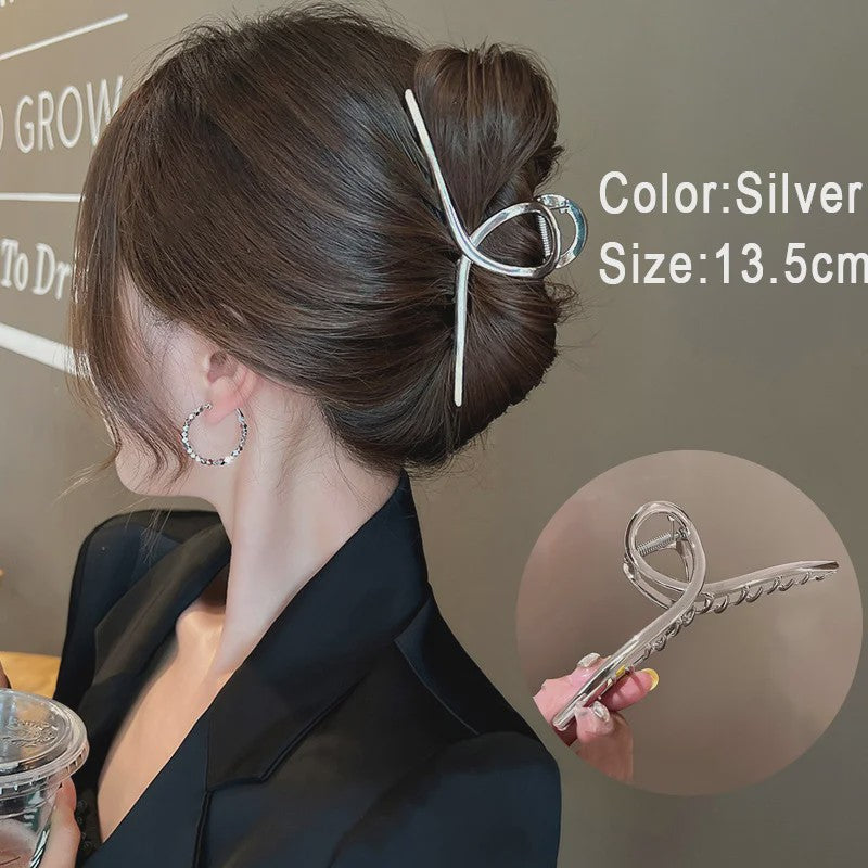 Grote Metalen Klauw Haarclip 13.5cm - Trendy Holle Haarpin voor Dames