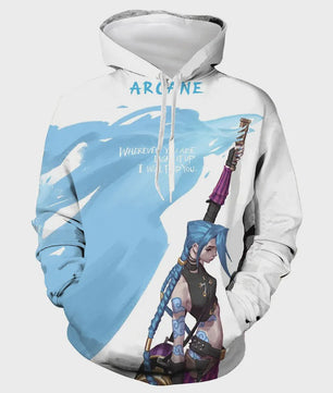 Arcane League of Legends 3D Hoodie - Jinx & Vi Anime Stijl