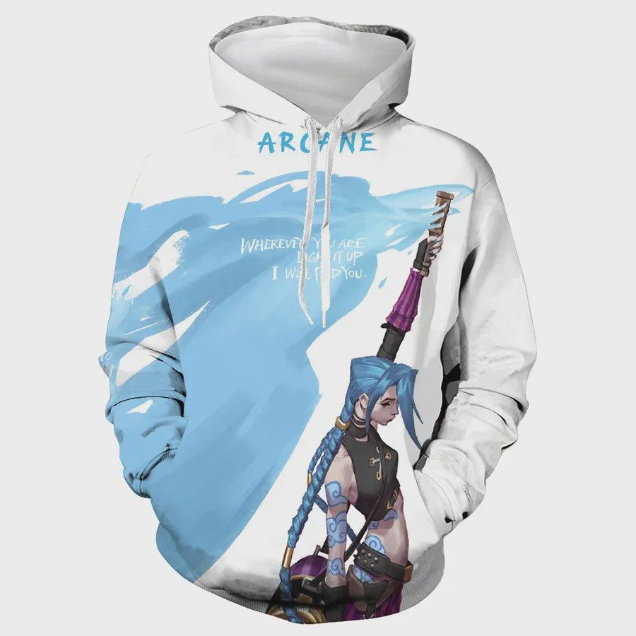 Arcane League of Legends 3D Hoodie - Jinx & Vi Anime Stijl