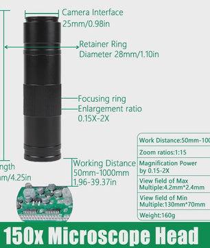 YIZHAN 60MP 4K Digitale Microscoop met HDMI/USB, 150x Zoom en Verstelbare Arm