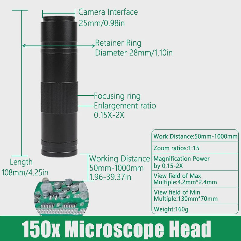 YIZHAN 60MP 4K Digitale Microscoop met HDMI/USB, 150x Zoom en Verstelbare Arm