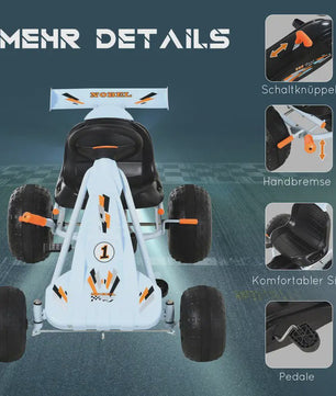 Traptractor Go-Kart Lichtblauw met Handrem en Verstelbare Zitting - Vanaf 3 Jaar