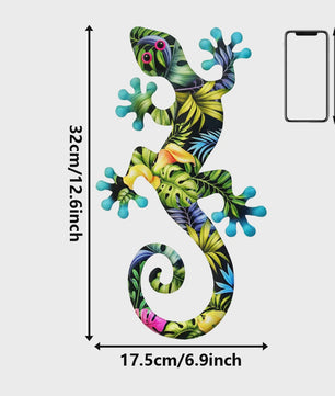 Kleurrijke Metalen Gekko Muurdecoratie - Tropische Hagedis Hangornament voor Buiten & Binnen