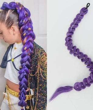 Paarse Vlecht Haarstuk met Clips - 26 Inch Synthetisch Verlengstuk voor Kinderen