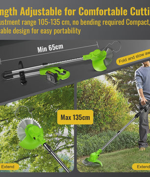 Krachtige 21V Accu Grastrimmer 15000RPM - Inklapbaar, met 5 Bladen & Makita 18V Batterij Compatibel - Snoerloze Bosmaaier & Onkruidtrimmer
