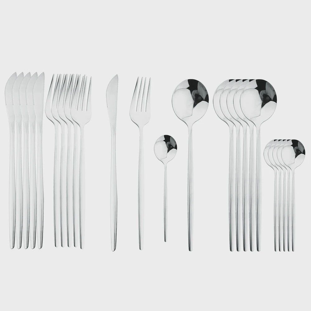 24-delige RVS Bestekset - Diner, Dessert & Theelepels - Vaatwasserbestendig