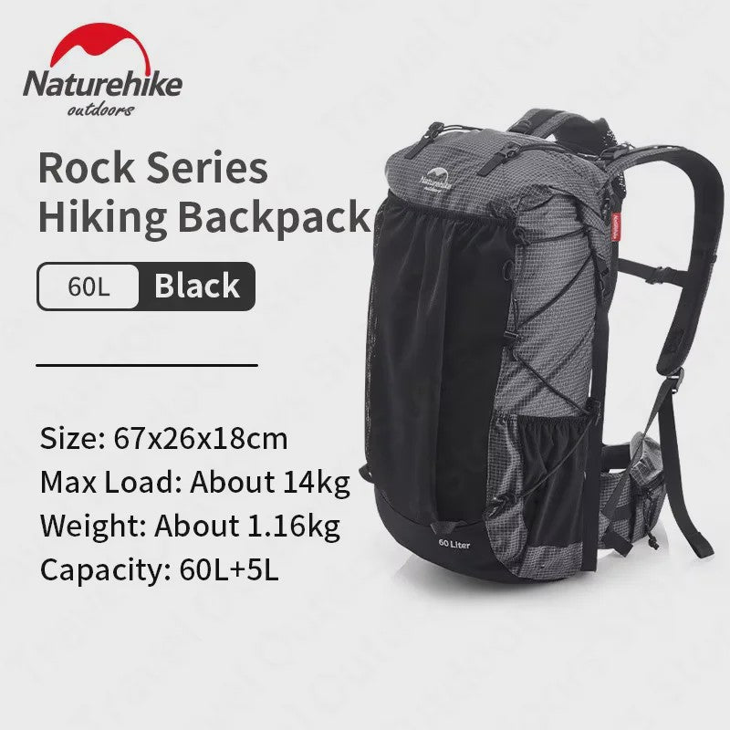 Naturehike Rock Rugzak 60L - Ultralicht, Waterdicht, met Frame & Regenhoes voor Hiking & Outdoor