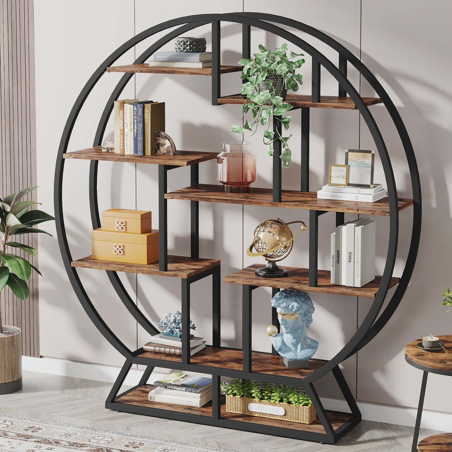 Industriële Ronde Boekenkast met Verspringende Planken - 160 cm Hoog
