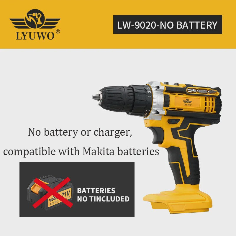 LYUWO Oplaadbare Elektrische Boormachine - Schroefmachine met Slagfunctie en Makita Batterij Compatibiliteit