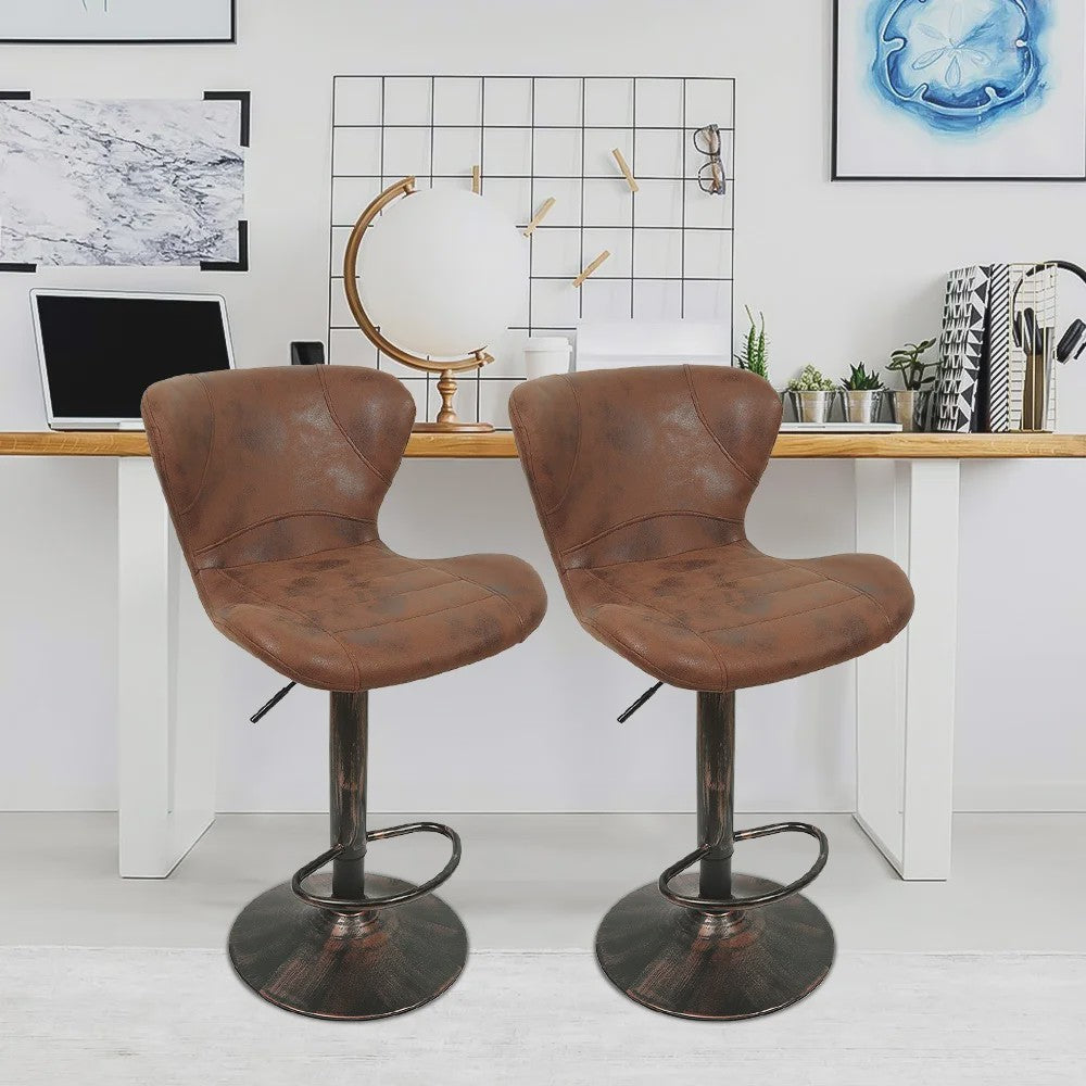 Set van 2 Retro Barstoelen met Kunstleer, Draaibaar en Verstelbaar in Hoogte