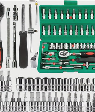 46-delige Monteurs Gereedschapskist: Complete Set met Ratel, Sockets en Bits voor Auto Reparatie en Huisgebruik