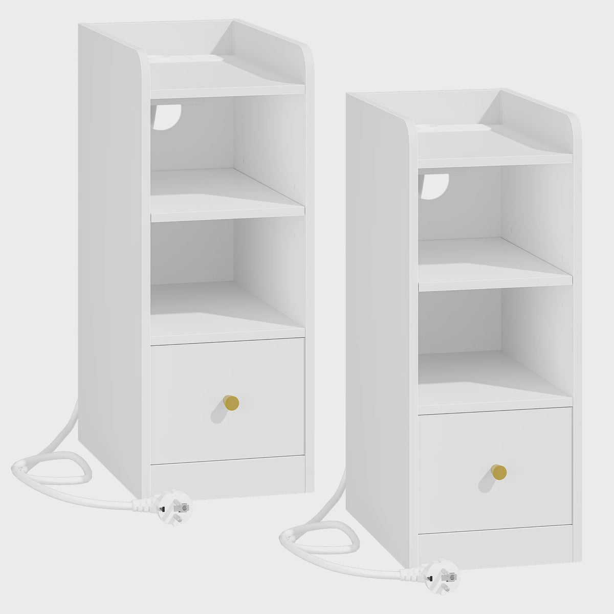 Nachtkastje set van 2 met laadstation, USB & Type-C, 3 opbergvakken en 1 lade - Zwart