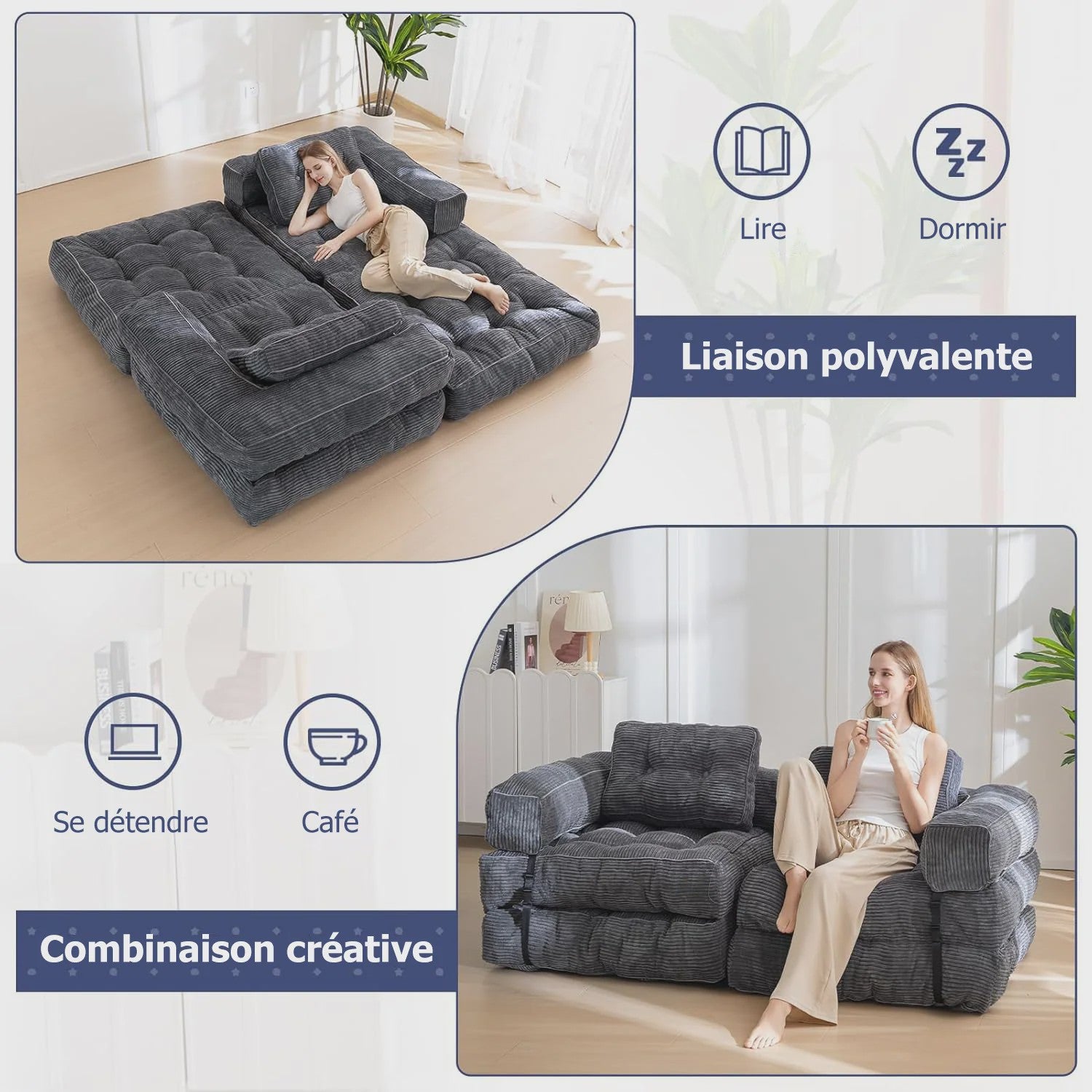Opvouwbare Corduroy Sofa Bed met Geheugen Spons - Multifunctioneel en Comfortabel