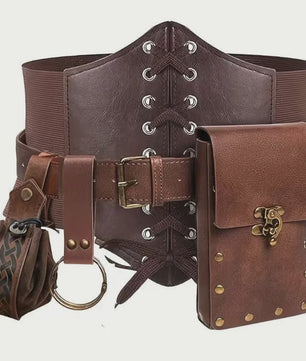 Middeleeuwse Riem Set met Corset, Pouch en Flesjes - Renaissance & Festival Accessoires