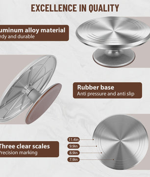 Professionele Taartdraaitafel Set - 12 Inch Aluminium Draaiplateau met Decoratiegereedschap