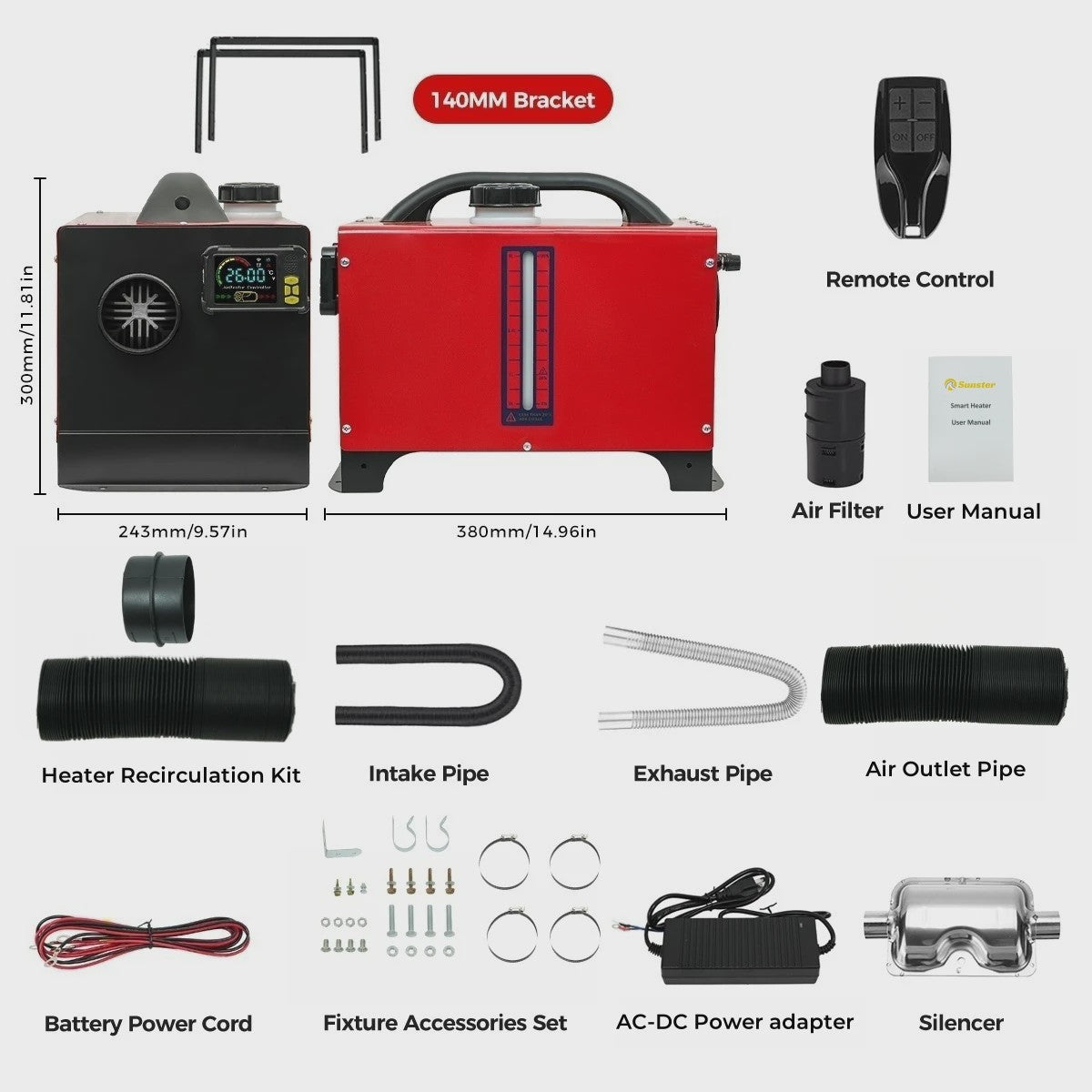 8KW Diesel Parkeerverwarming met Bluetooth, LCD & Thermostaat - Stil & Universeel (12V/24V/230V)