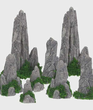 Set van 8 Decoratieve Rotsformaties met Mos voor Miniatuur Landschappen en Diorama's