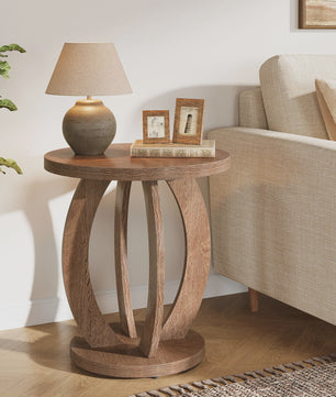Ronde Bijzettafel met Opbergruimte - Farmhouse Stijl Nachtkastje
