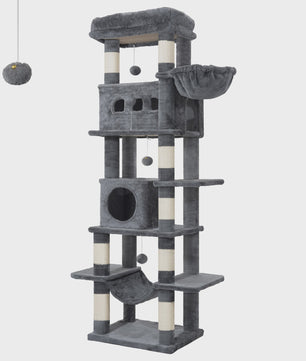 Grote Krabpaal 170cm met 8 Krabpalen, 2 Kattenmandjes, Platform, Mat en Hangmat