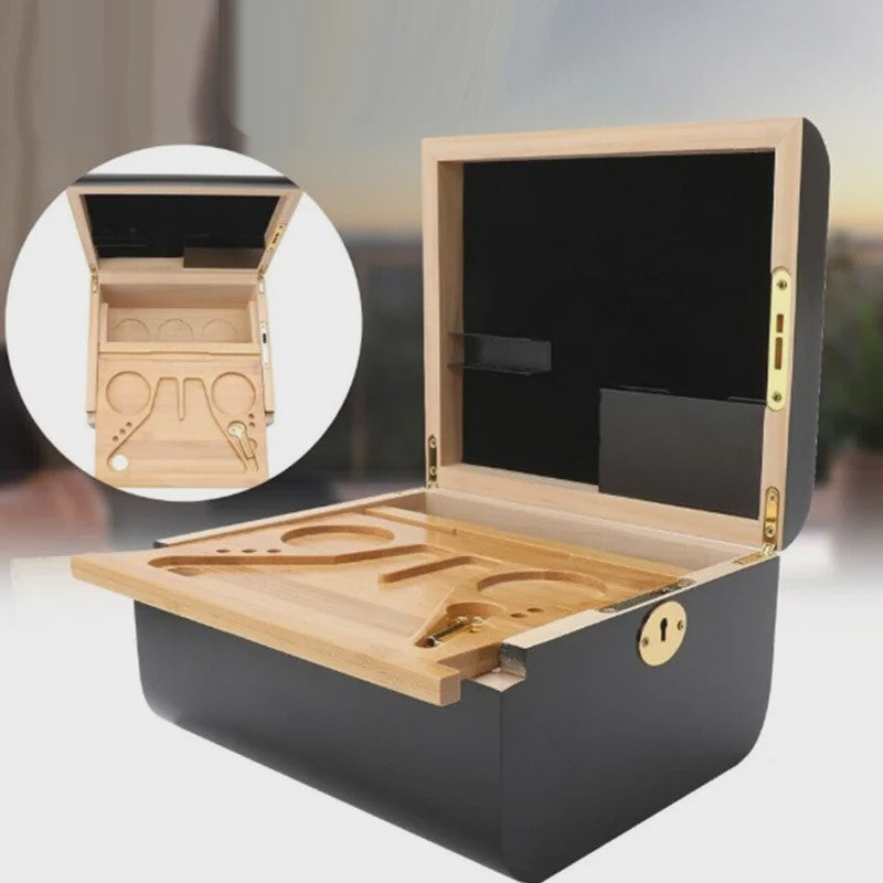 Luxe Houten Opbergdoos met Afneembaar Rolplateau & Geurafsluiting