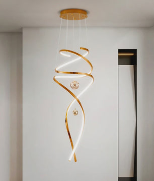 Moderne LED Plafondlamp Spiraal Design - Goudkleurig - Hanglamp voor Woonkamer & Eetkamer