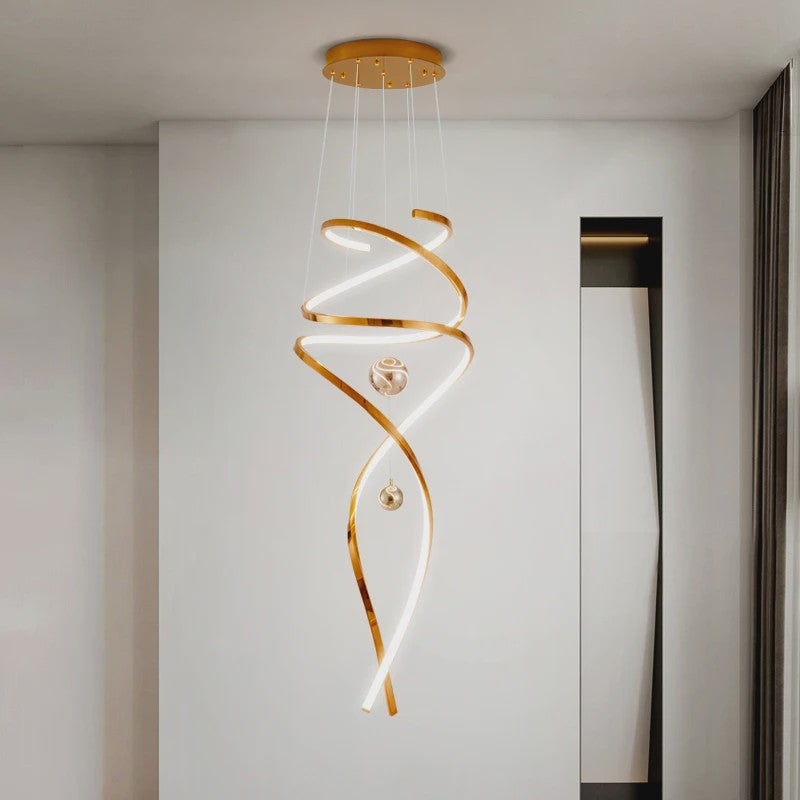 Moderne LED Plafondlamp Spiraal Design - Goudkleurig - Hanglamp voor Woonkamer & Eetkamer